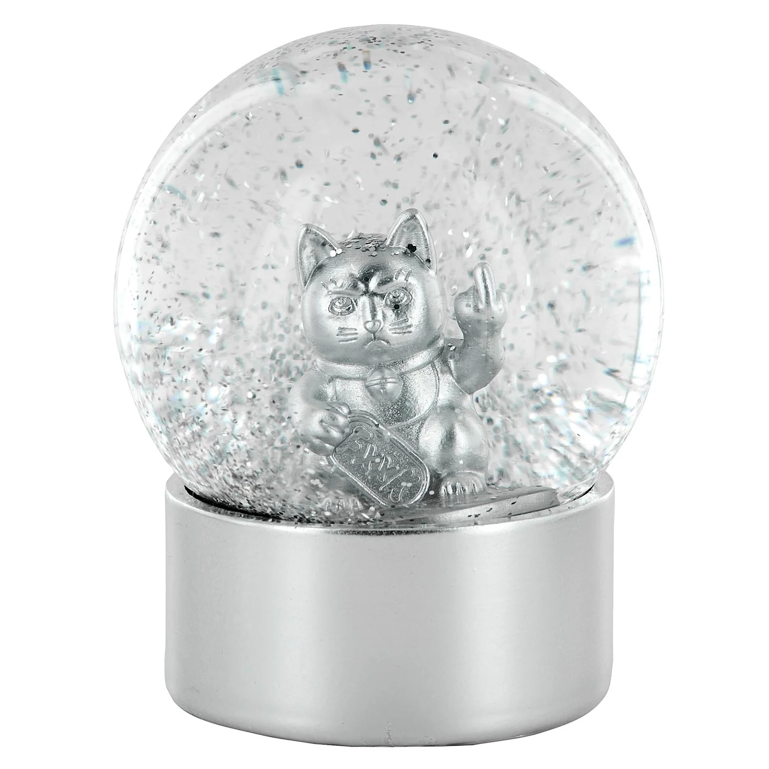 BOULE A NEIGE CHAT F*CK YOU 10 CM ARGENT - Image 5