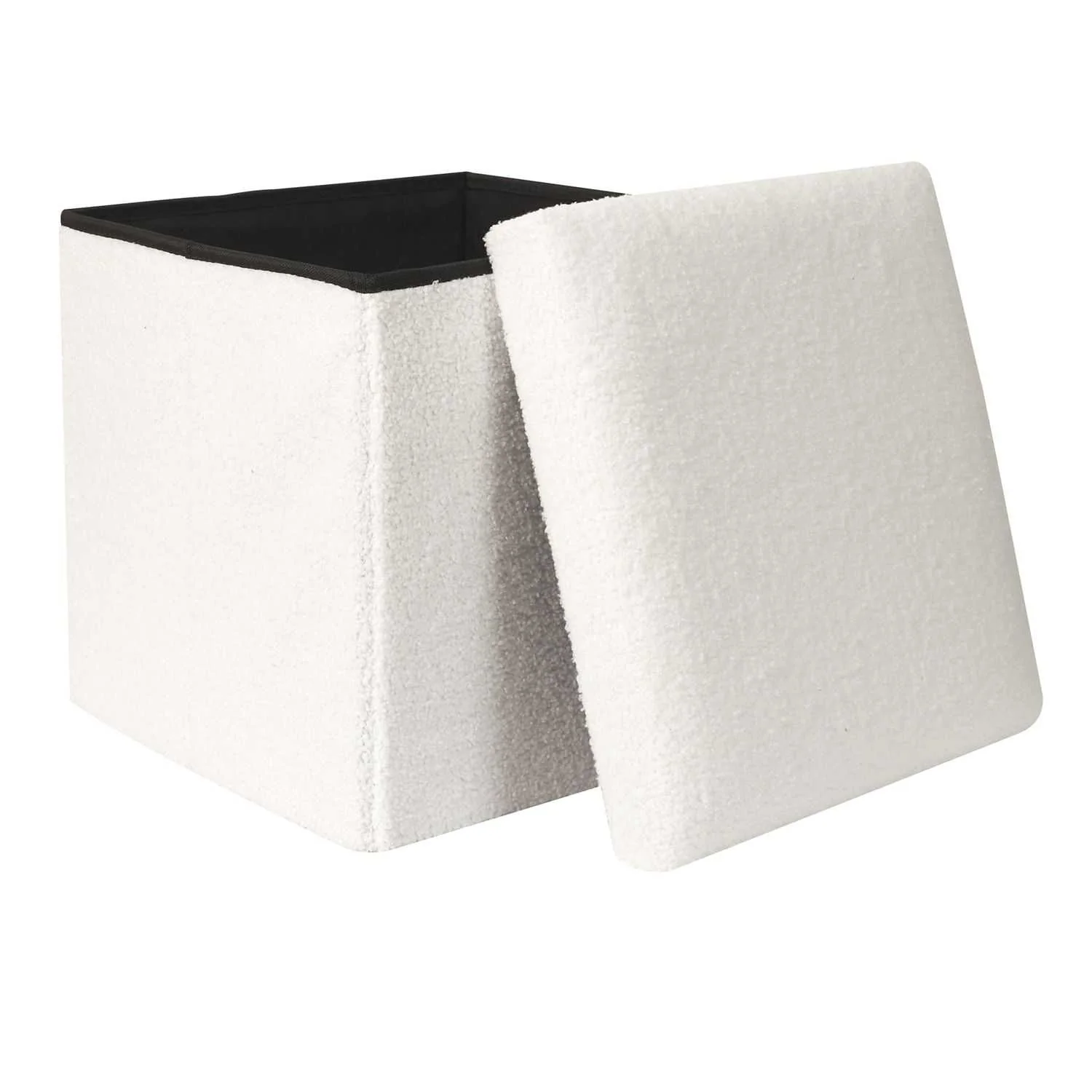 COFFRE POUF PLIABLE BOUCLETTE BLANC - Image 3