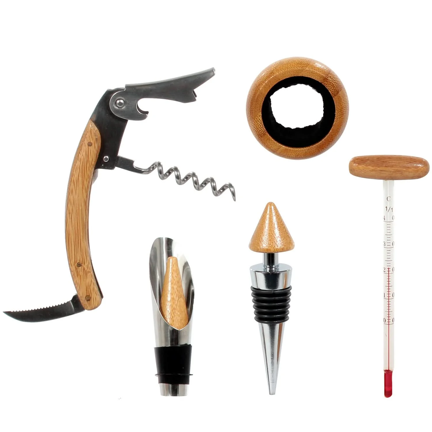 COFFRET FIBRE BOIS NATUREL DE SERVICE VIN 5 PCS - Image 4