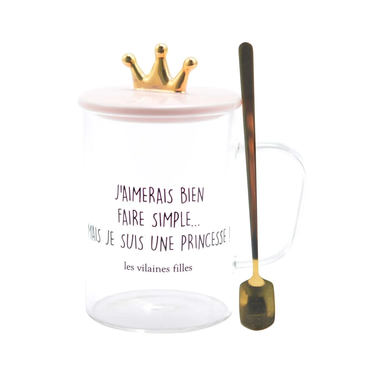 TASSE VERRE PELLE AVEC COUVERCLE ROSE COURONNE - Image 4