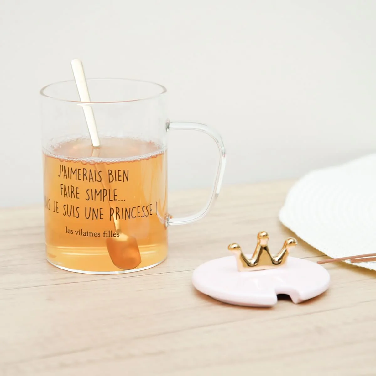 TASSE VERRE PELLE AVEC COUVERCLE ROSE COURONNE - Image 5